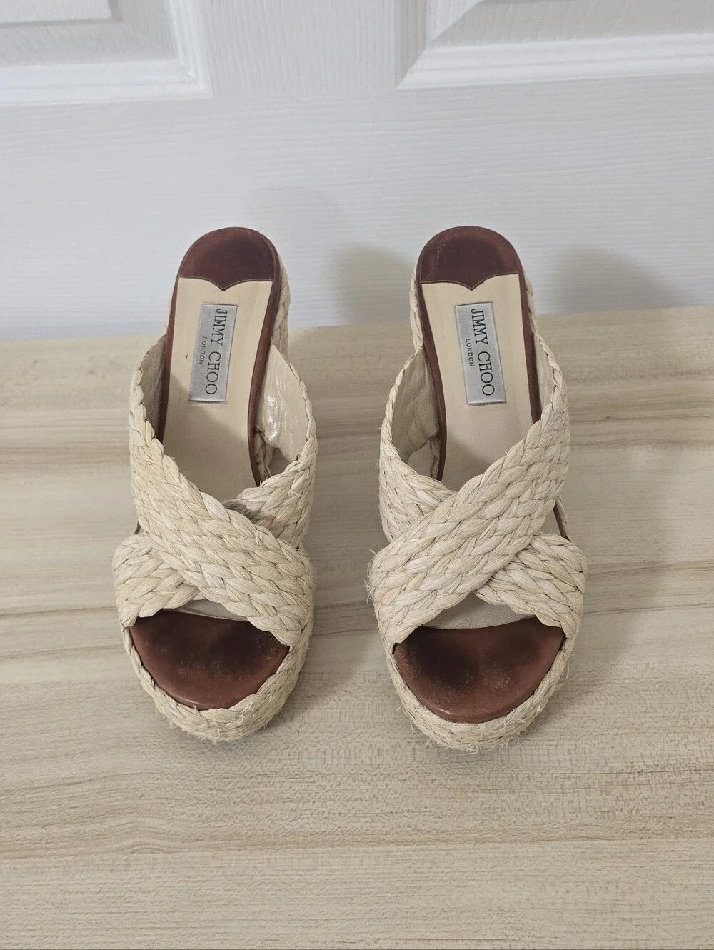 Jimmy Choo Dovina 100 Raffia Wedge Sandals Size EU 40/US 9.5 - Picture 3 of 13